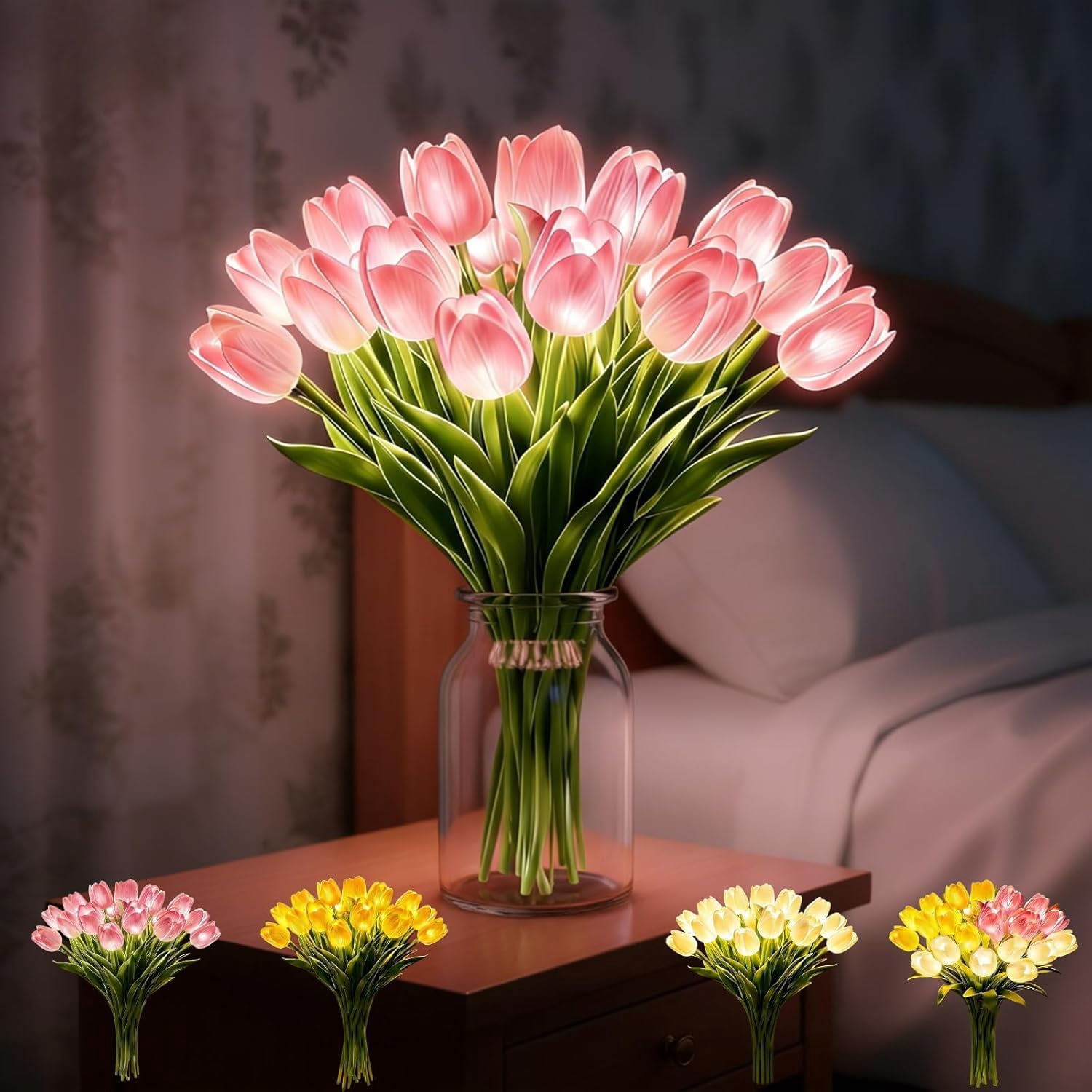 Radiant Romantic Tulip Light with a Vase, 15 PCS Twinkling Tree Tulips Led Night Light, 2026 New Flower Shaped Ambient Lamp for Bedroom Bedside Decor & Gift