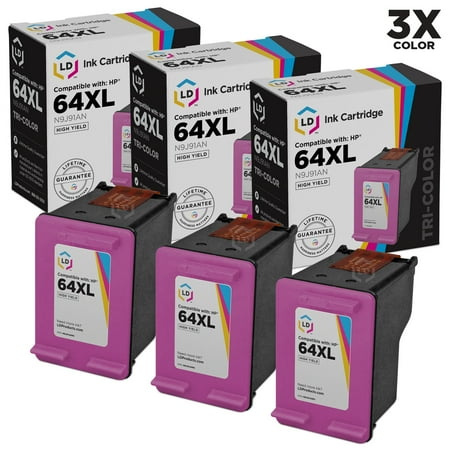 LD Compatible Replacement for HP 64XL / N9J91AN Pack of 3 High Yield Tri-Color Cartridges for use in ENVY 6255, 7155, 7855