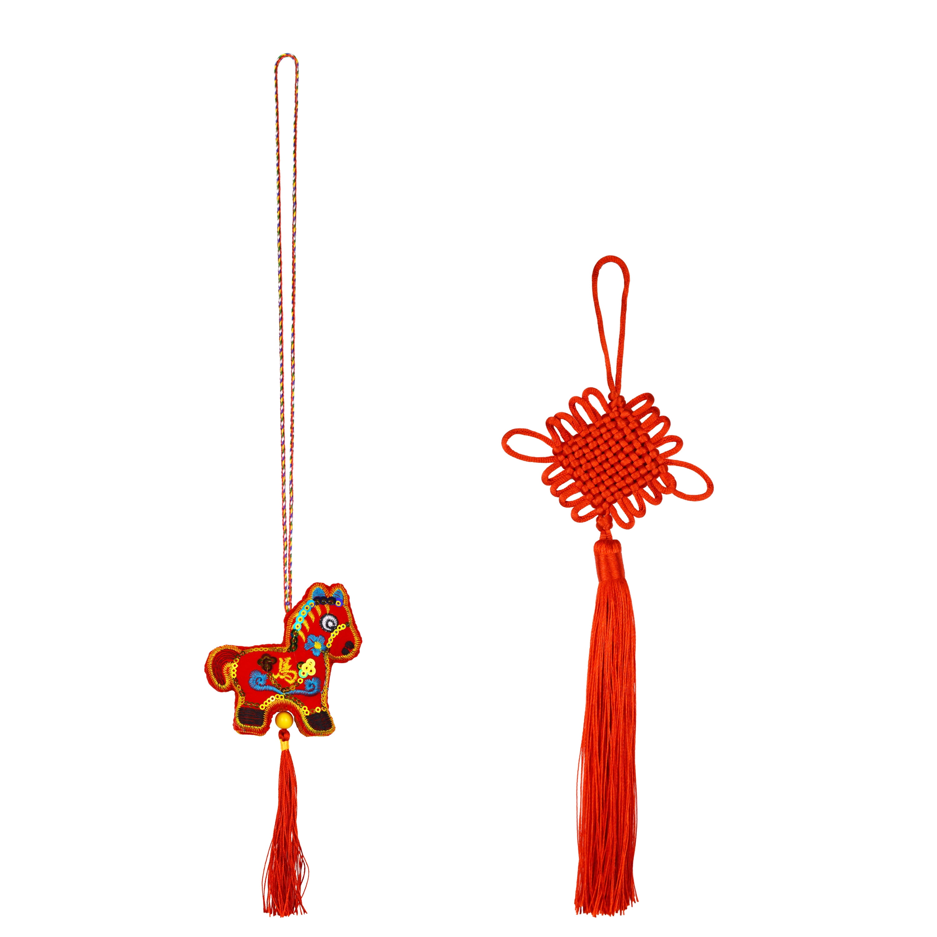 Chinese New Year Fluffy Horse, Wishful Knot Design Felt Hanging, Color: Multi-Color, Size: 36", 2 Count, Brand: Way To Celebrate, Decoration