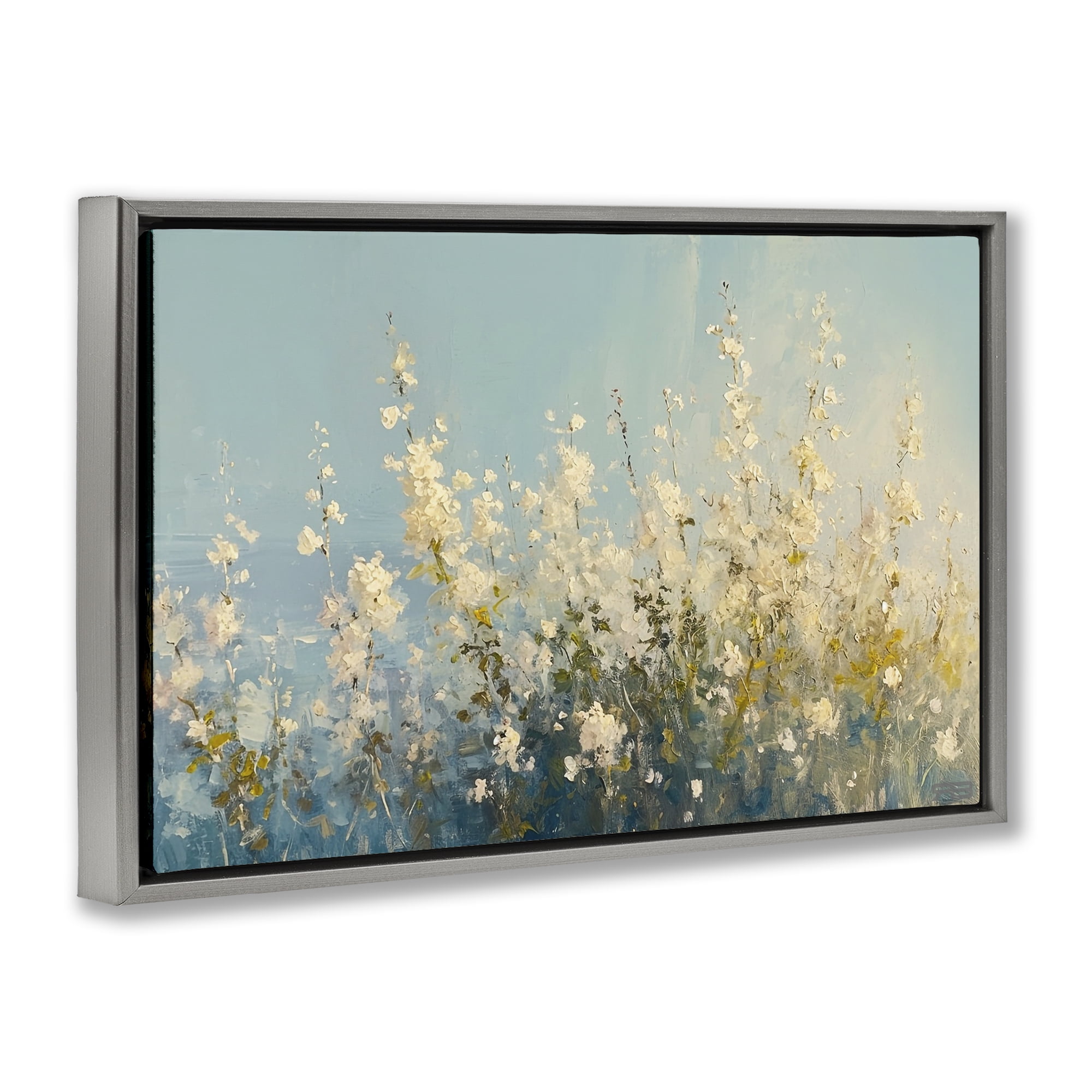 Stupell Industries Blooming Spring Garden Abstract Painting Gray Floater Framed Canvas Art Print Wall Art, 31 x 21