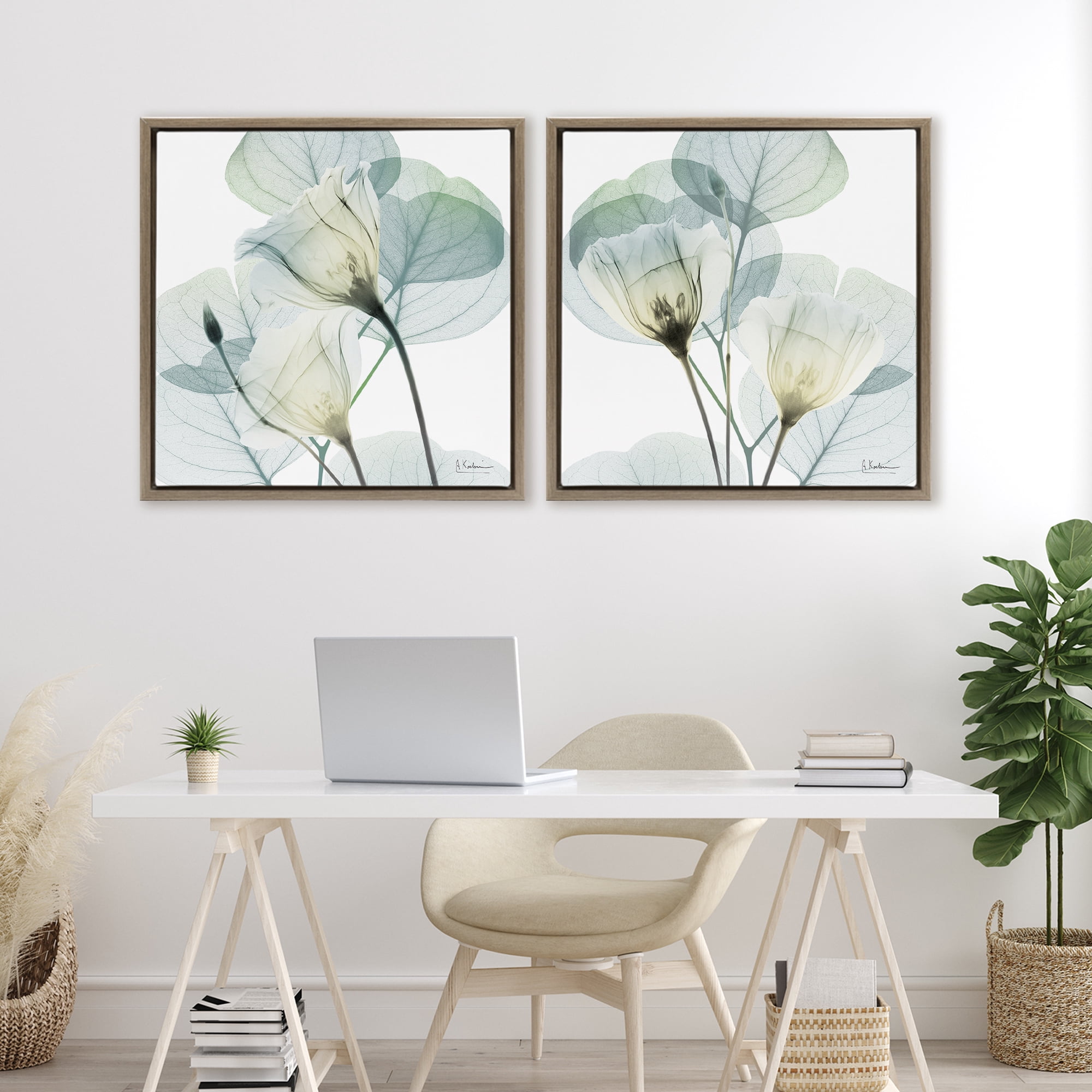 Stupell Industries Divine Fate Flowers 2 Piece Brown Framed Floater Canvas Set, design by Albert Koetsier