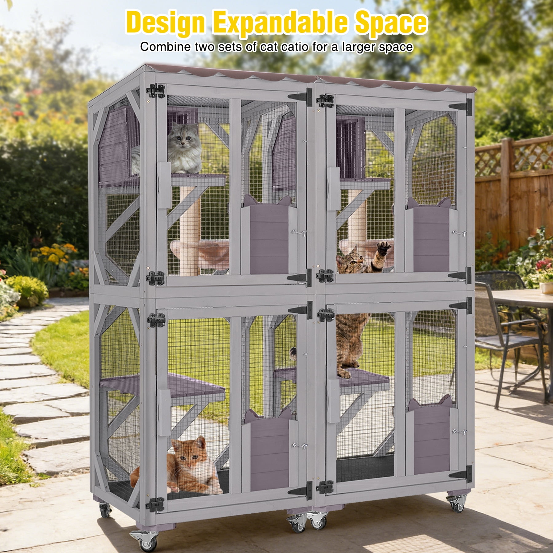 Aivituvin Outdoor Cat Catio Enclosure with Wheels, Movable Outdoor Cat House Cat Cage with Upgraded Resting Box, Waterproof Cover