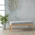 thumbnail image 3 of PetFurnishn Upholstered Long Bench Fabric Button-Tufted Bedroom Bench with Birch Wood Legs Mid-Century Modern Entryway Window Bench with Padded Seat, Light Grey, 3 of 8
