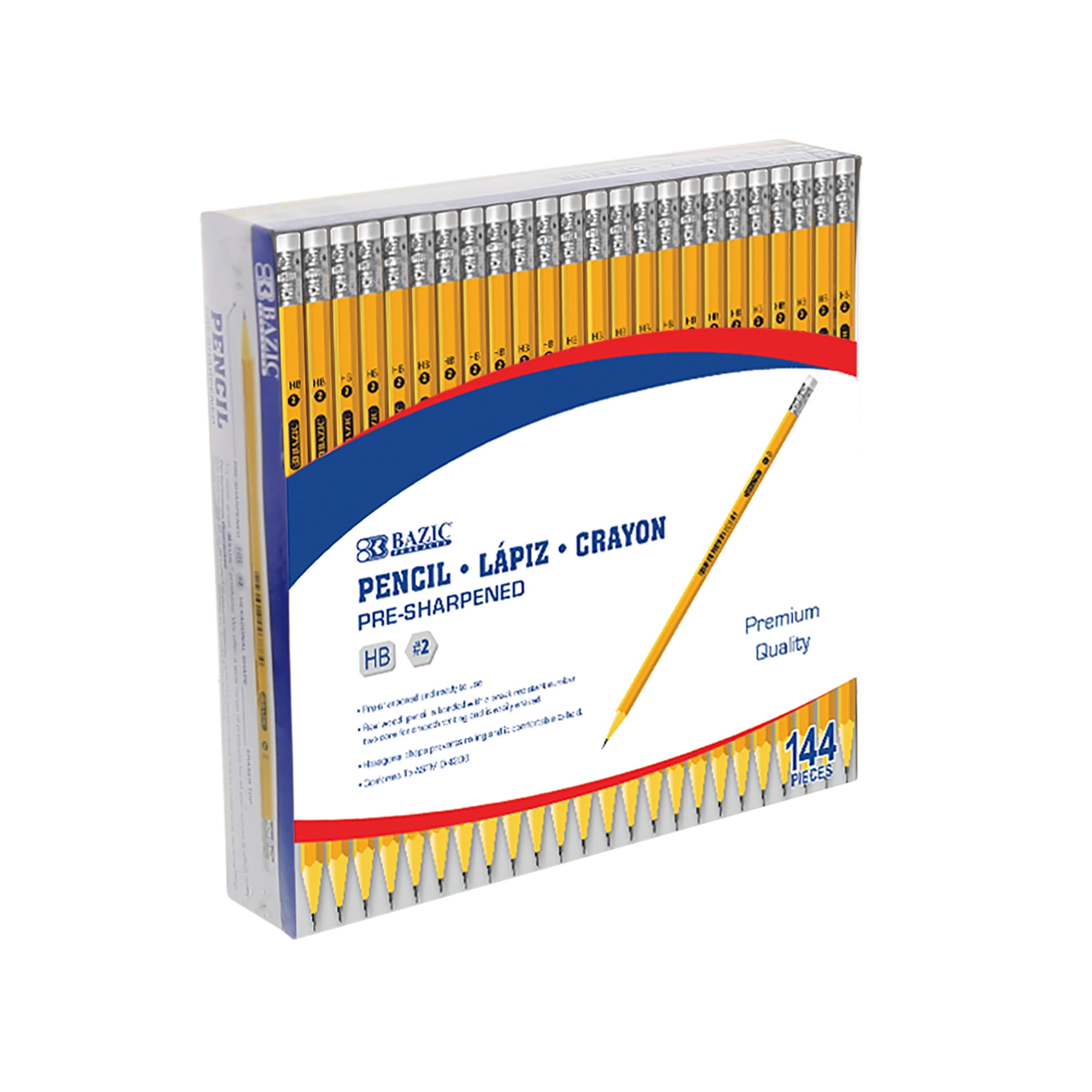 BAZIC PreSharpened Pencil 2 HB, Latex Free Eraser, Bulk Pack (144/Pack), 1Pack