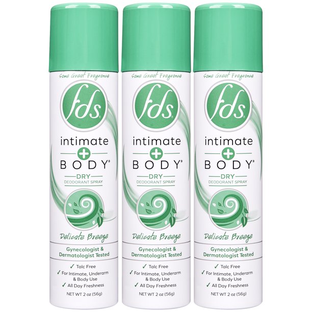 FDS Intimate + Body Dry Feminine Deodorant Spray, Delicate Breeze, 3