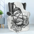 thumbnail image 4 of Tattoo Soft Flannel Fleece Throw Blanket, Pencil Drawing Romantic Theme Hourglass of Eternal Love with Roses Print, Cozy Plush for Indoor and Outdoor Use, 50" x 60", Black and White, by Ambesonne, 4 of 5