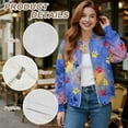 thumbnail image 6 of Xixirimido Women's Casual Jacket Lightweight Bomber Jackets with Pockets Lightweight Windbreaker Zip-up Varsity Jackets Fall Outerwear, Colorful Paws Tie-dye, 3X-Large, 6 of 7