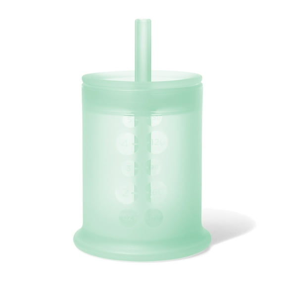 Olababy Silicone Training Cup with Straw Lid | Babies Water Drinking Cup | 6  Mo Infant To 12-18 Months Toddler | Sippy Cup For Kids & Smoothie Cup | Baby Led Weaning (Mint, 5 oz)