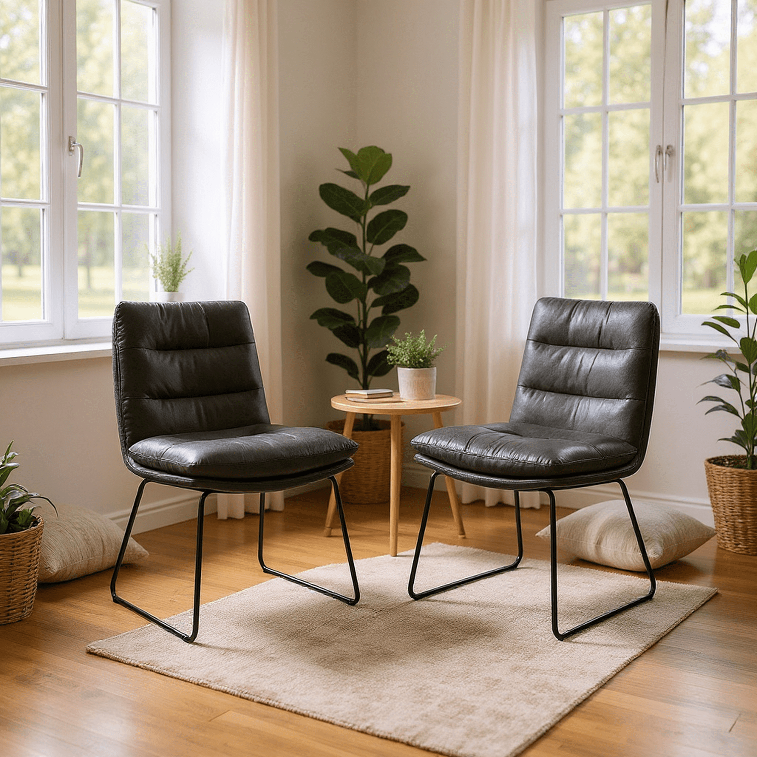 Homy Casa 2 Pack Dining Chairs with Channel Tufted Cushion and Anti Rust Sled Legs for Dining Area