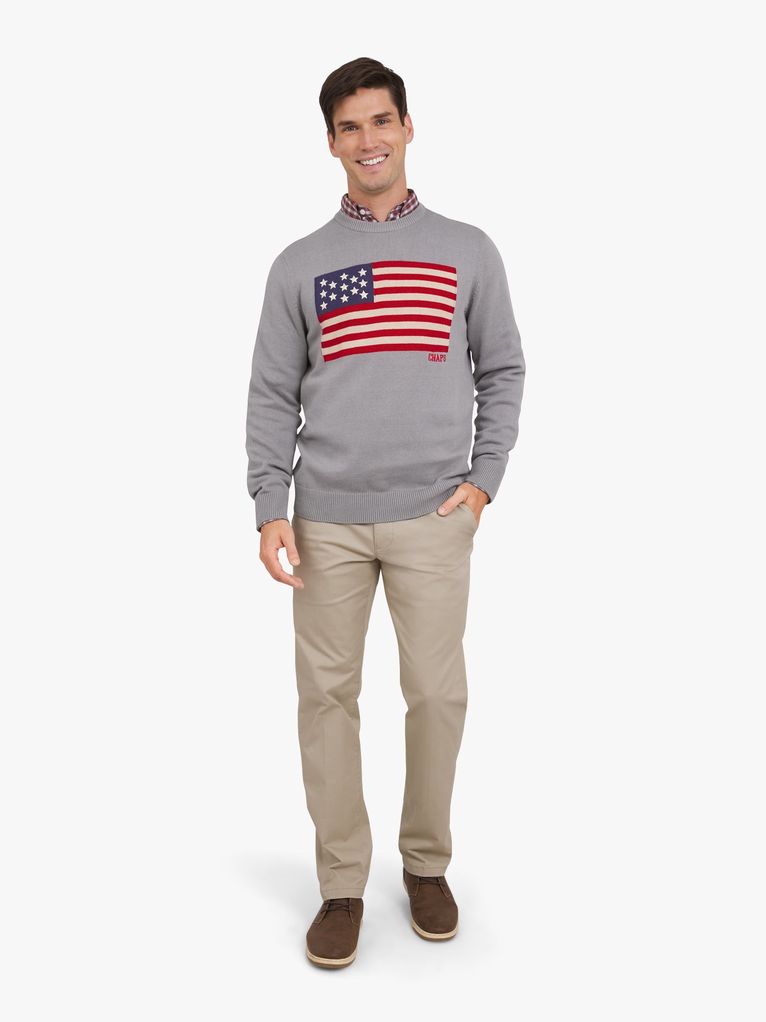 Chaps Men's & Big Men's Long Sleeve Flag Crewneck Sweater, Sizes S-3XL