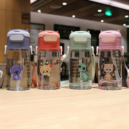 

PatPat 550ML Cute Cartoon Pattern Kids Straw Water Bottle Plastic Portable Silicone Straight Drinking Straws Cup with Scale and Personalized Handle