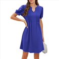 thumbnail image 3 of Vestido Tipo Túnica con Cuello en V, Informal, de Corta Abullonada, para Mujer, 2025 Azul Profundo M, 3 of 6