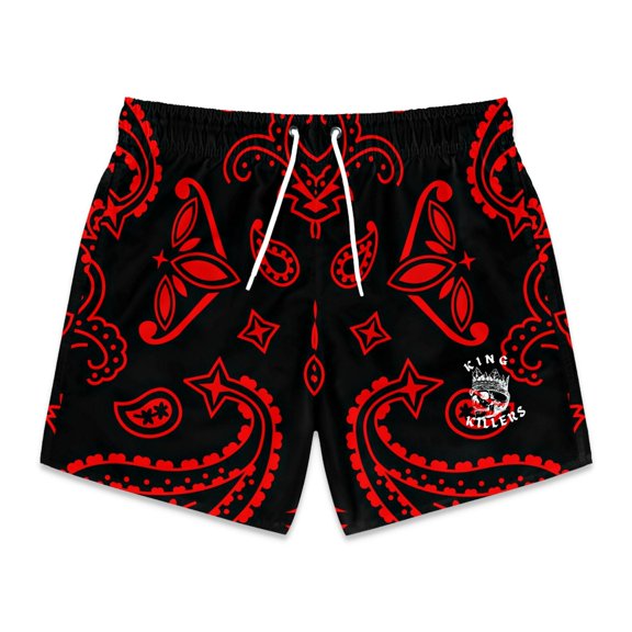 Red Paisley Swim Trunks For Men