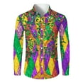 thumbnail image 3 of Fgvctg Mardi Gras Button Up Shirt Men Carnival Party Long Sleeve Cotton Button Down Shirts Casual Mask Print Collared Blouse Oversized Business Casual Tops Saffron L, 3 of 5