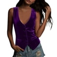 thumbnail image 2 of Women's Sleeveless Velvet Button Vest, V-Neck Fitted Waistcoat for Office Days and Lounging at Home Purple S, 2 of 7
