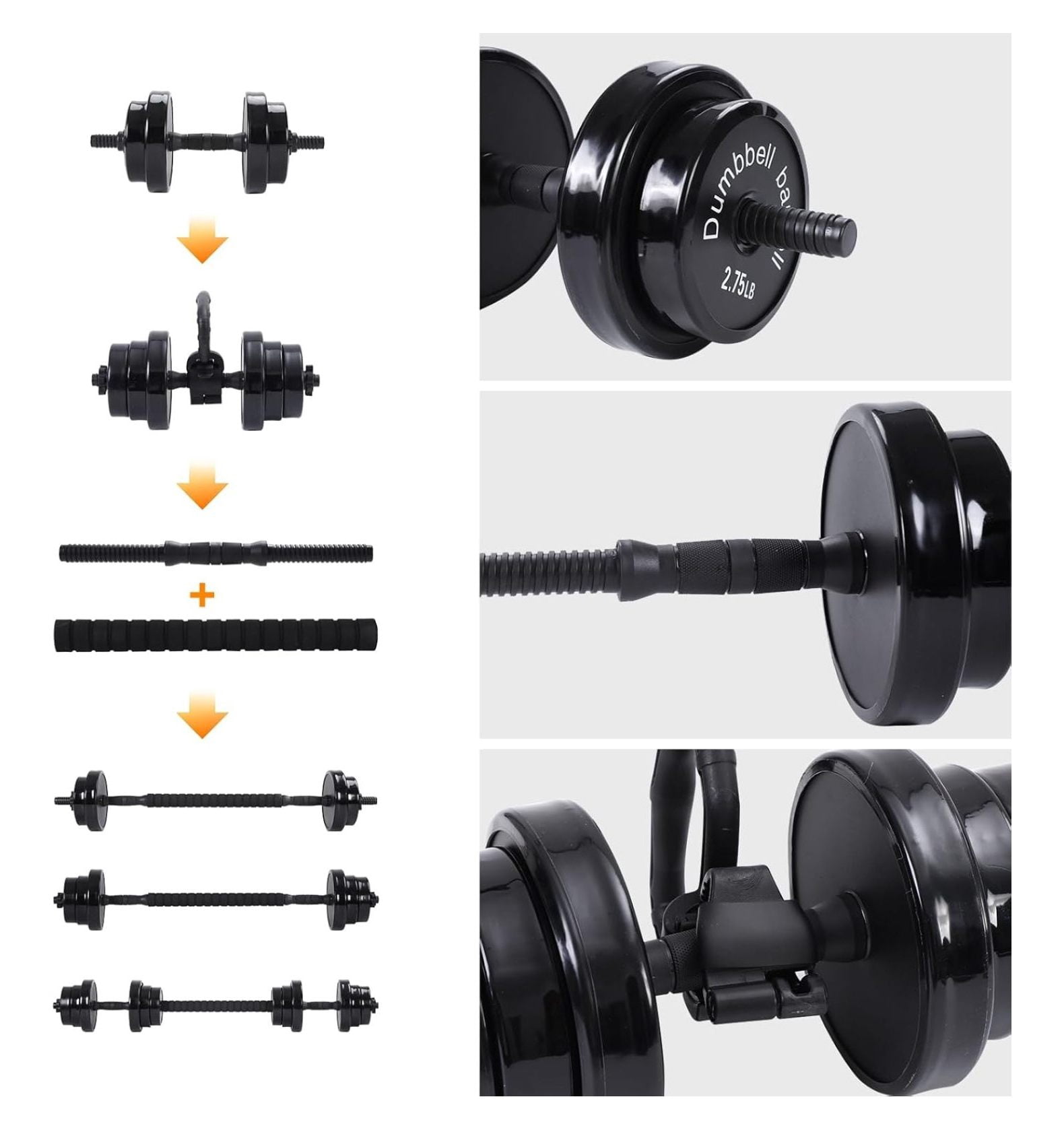 Adjustable Dumbbell Set 3-in-1 - 20-70LB Kettlebell Weights - Non-Slip Home Gym Weight Set - All-Purpose Strength Training Equipment