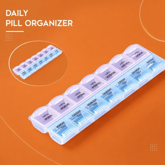 Travel Organizer, 2 Week Pill Organizer 2 Times A Day, Pill Organizer Travel, Pill Organizer for Travel, Clear Lightweight 2-Row Daily Am Pm Pill Box with Color Coded Transparent