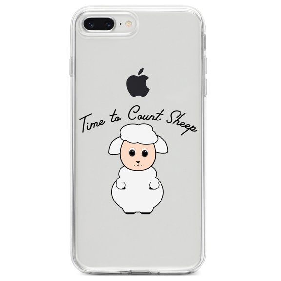 DistinctInk Clear Shockproof Hybrid Case for iPhone 7 PLUS / 8 PLUS (5.5" Screen) TPU Bumper Acrylic Back Tempered Glass Screen Protector - Time to Count Sheep - Lamb