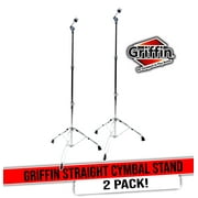 Griffin Straight Cymbal Stand (2 Pack) - Double Braced Legs, Slip-Proof Gear Holder Light-Duty for Mobile Drummers Percussion Drum Hardware Set for Mounting Crash, Ride & Splash Cymbals