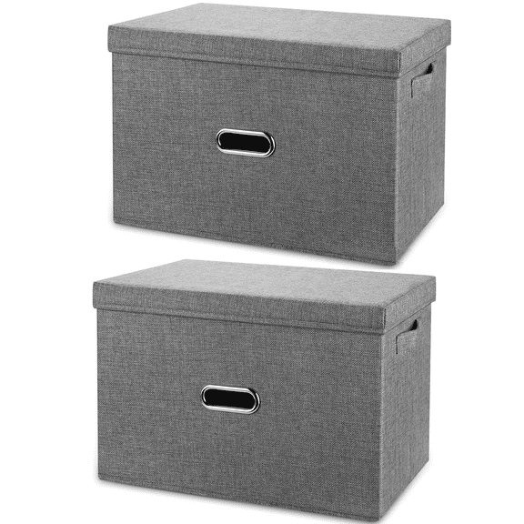 Bevtee Fabric Storage Bin , 2 Pack Large Storage Basket with Lid and Handle, Foldable Cube Organizers for Bedroom Office, Gray, 14.6" x10.6" x10.23"