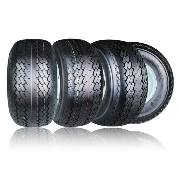 Wolf Pack 18X8.50-8 6ply Golf Cart Tires with 8X7 4-4.0 White Solid Wheel Tubeless Non-Directional Tire Multi-Terrain Tire with Superior Traction for Long-Lasting Performance