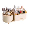 thumbnail image 1 of yeacher Elegant Rotating Makeup Storage Box with Divided Compartments and Drawer for Vanity Organization, Cream White, Durable Design for Cosmetics and Accessories, 1 of 7