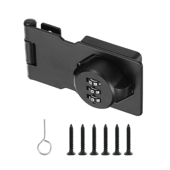 Uxcell Cabinet Password Hasp Locks 3-Digit 180 Degree Barn Door Lock Security Combination Latch Lock for Drawers Cabinets Black