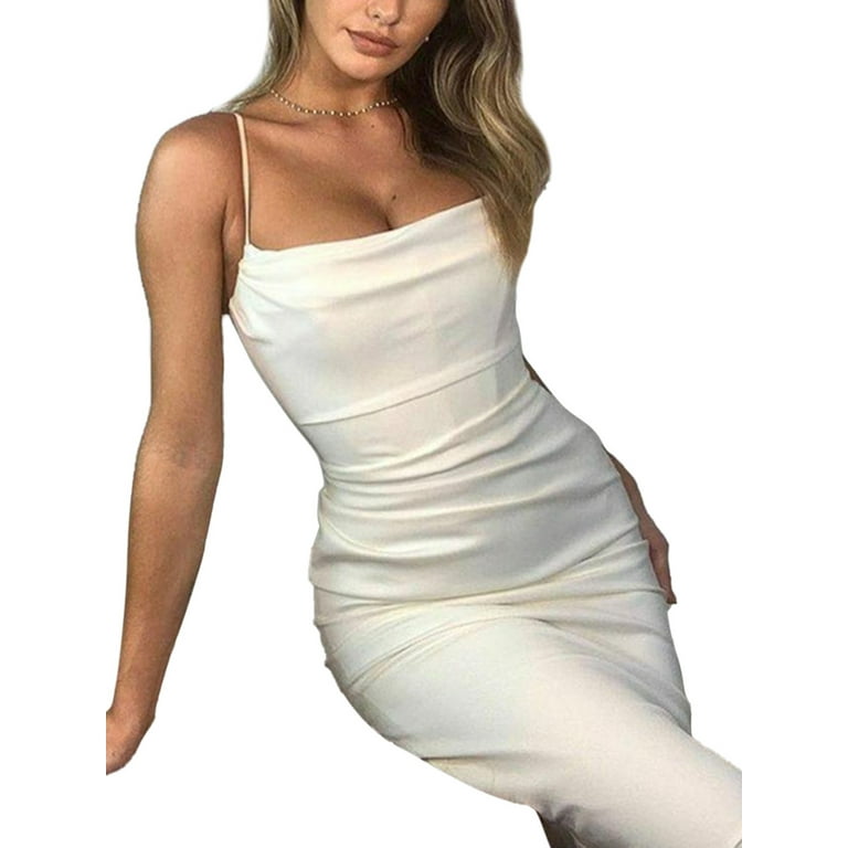 Binpure Women Summer Slip Dress, Sexy Solid Color Spaghetti Strap  Sleeveless White Wrap Dresses - Walmart.com