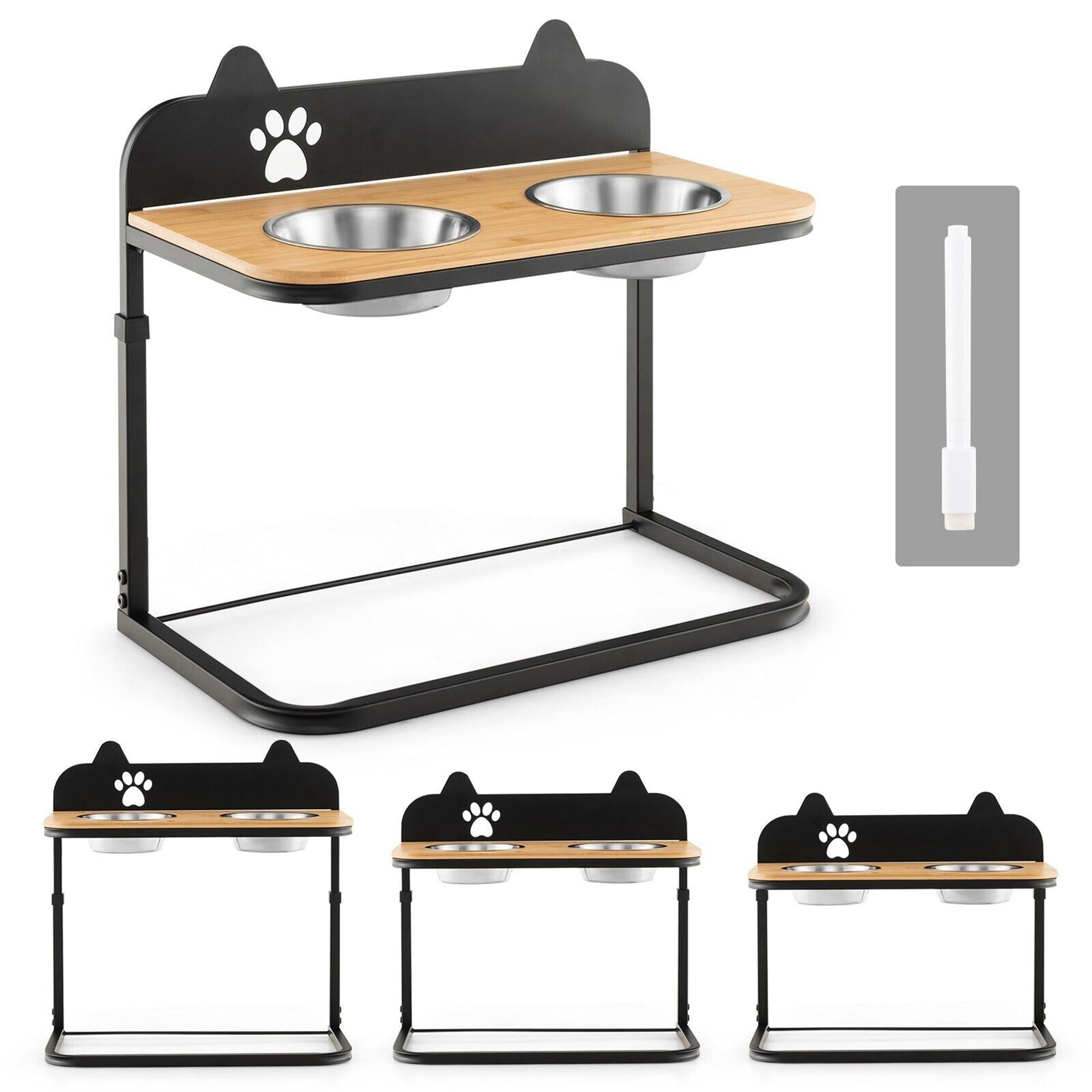 Kadyn 12"-16" Elevated Pet Feeder with 2 Stainless Steel Dog Bowls for Feeding Small Medium Dogs Cats Puppies, Black