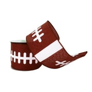 2.5" x 6.6yd. Brown Football Faux Linen Wired Ribbon by Celebrate It Tailgate-Fall Home Decor