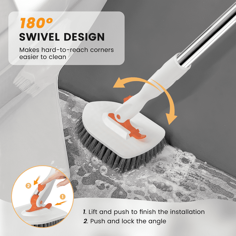Happylost Shower Cleaning Brush with Long Handle, 3 in 1 Tub and Tile  Scrubber Brush with 50.4'' Extendable Long Handle Detachable Stiff Bristles  Scrub Brush for Cleaning Bathtub Shower Bathroom Gray 