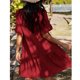 thumbnail image 4 of Mujeres Playa Cubrir Vestidos Sueltos Casuales Con Cuello En V Mujeres Trajes De Baño De Verano Para Vacaciones En La Piscina Uso Diario Rojo XL, 4 of 6