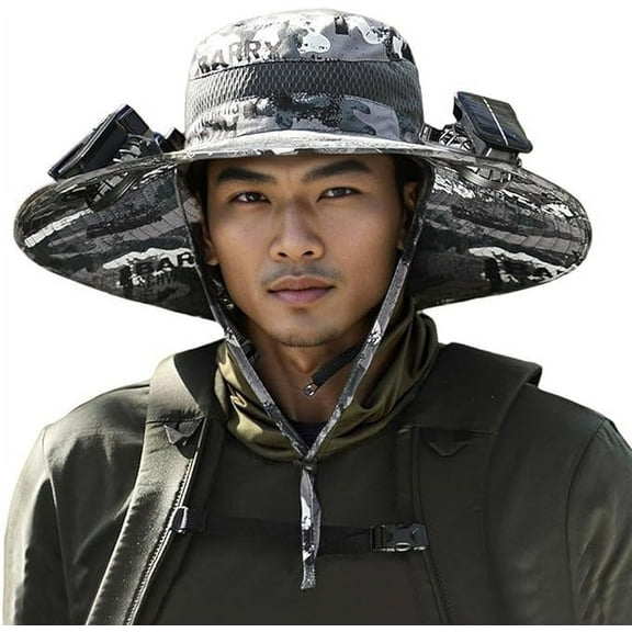Wide Brim Solar Fan Hat, Hat with Fans Solar Power for Men Women, Solar & USB Charging Sombrero Con Ventilador Solar