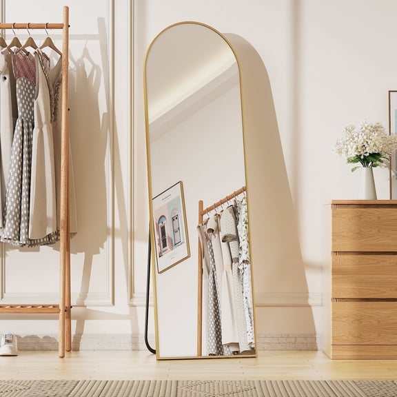 BEAUTYPEAK 59"x 16" Full Length Mirror Arched Standing Floor Mirror Full Body Mirror,Gold
