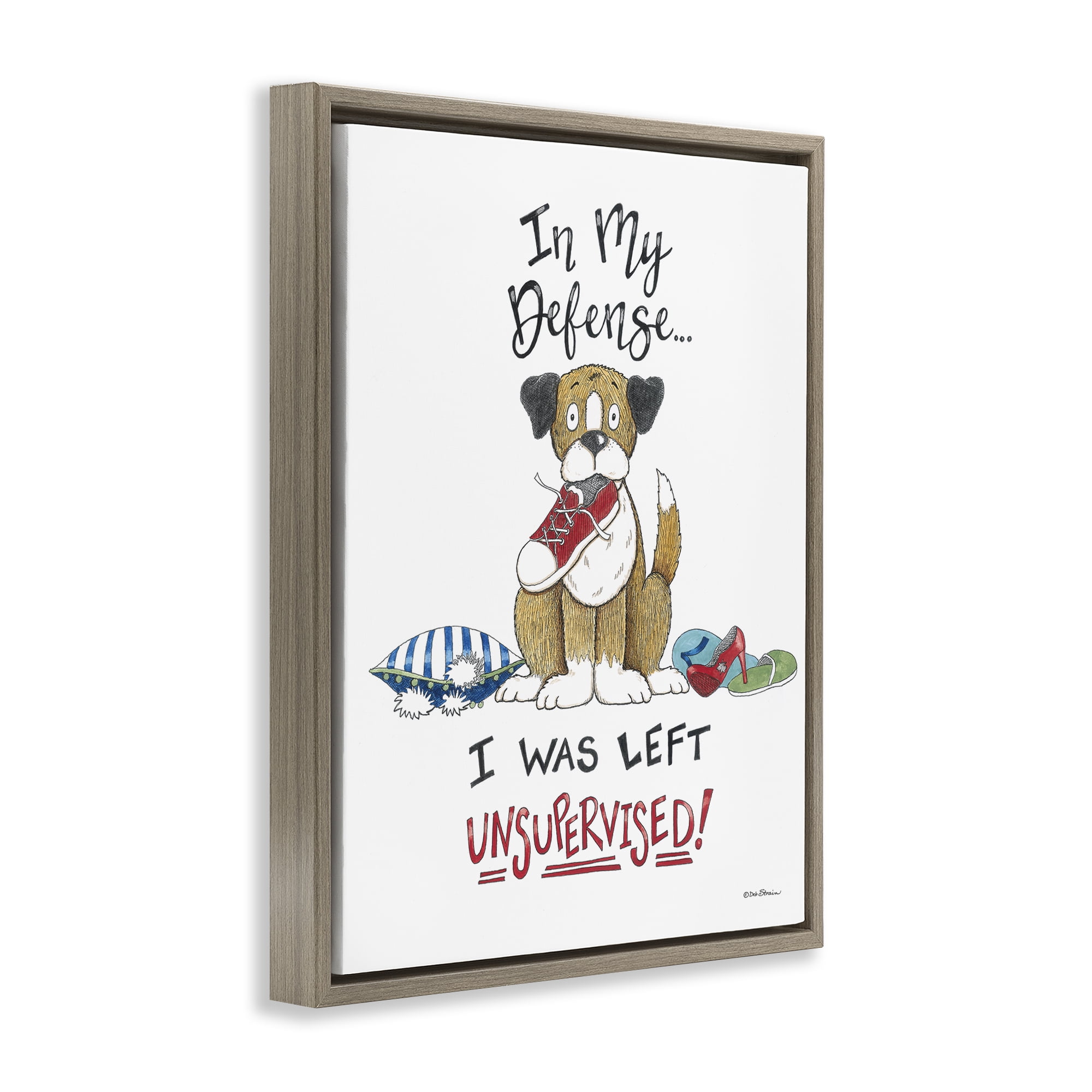 Stupell Industries Left Unsupervised Dog Animals Painting Brown Floater Framed Canvas Art Print Wall Art, 25 x 31