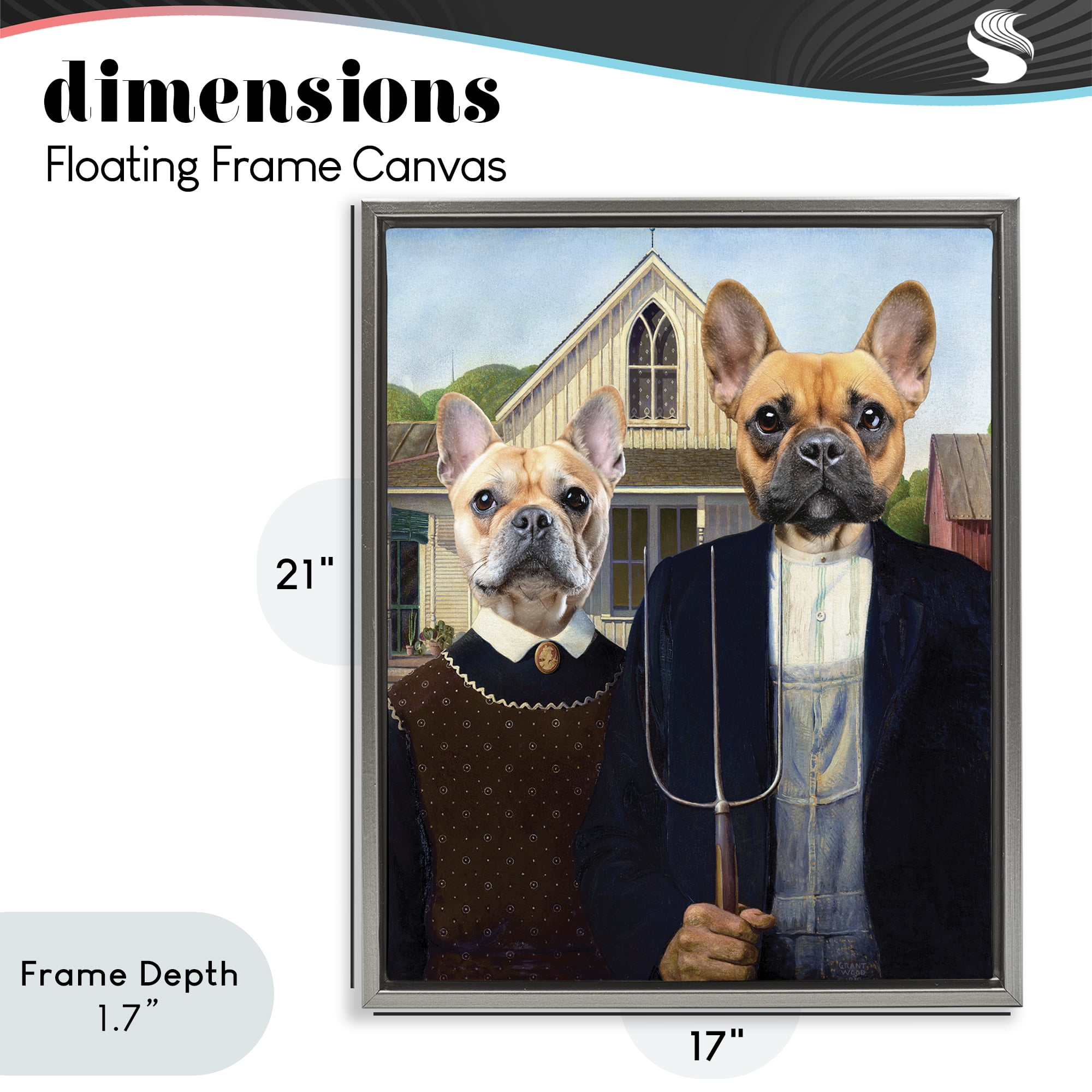 Stupell Industries French Bulldogs Iconic Farmers Gray Framed Floater Canvas Wall Art, design by Grotto Studios