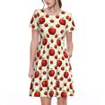 thumbnail image 1 of Fotbe Robe Motif Pommes de Fruits Décontractée Mode Femme Manches Courtes Robe Maxi Robe T-Shirt Rayée Longue à Blocs de Couleur, 1 of 6