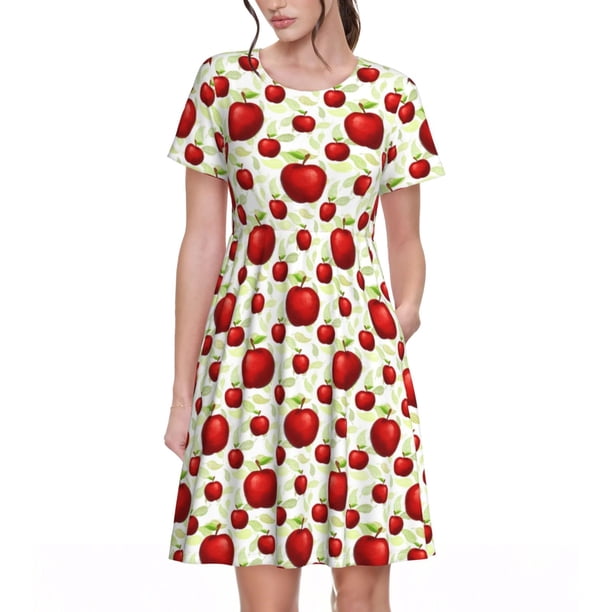 Disketp Fruit Apples para Vestido de Manga Corta para Mujeres, Vestidos de Verano para Mujeres, Casual y Holgado para la Playa