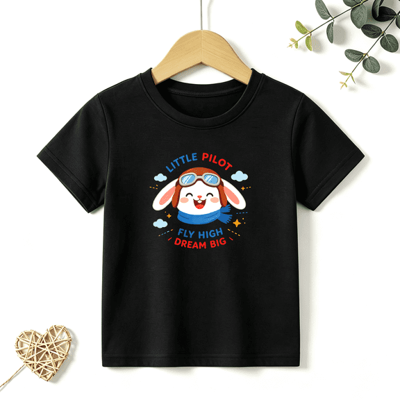 Girls Graphic Tees Pilot Bunny Aviator Kids T Shirt Cute Dream 100% Cotton Short Sleeve Soft Tops 4-13Y