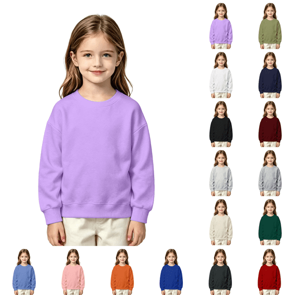 Cotton Blend Girls Casual Crewneck Sweatshirts Kids Long Sleeve Oversized Fashion Pullover Tops Light Purple 9-10Y(150)