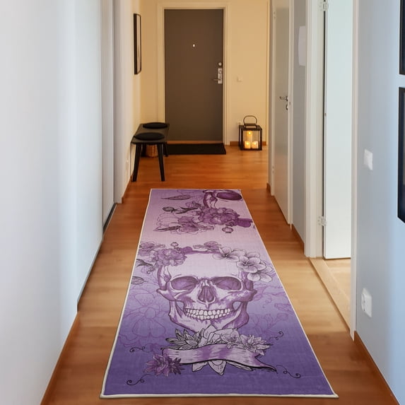 Grunge Decorative Rug, Skull and Flowers Day of the Dead Mexican Traditional Celebration Symbolic Art, Quality Carpet for Bedroom Dorm and Living Room, 6 Sizes, Mauve Violet, by Ambesonne