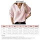 thumbnail image 5 of Camisa casual para mujer, cuello en V, color sólido, manga corta, costura de encaje, elegante top de verano para uso diario, 5 of 5