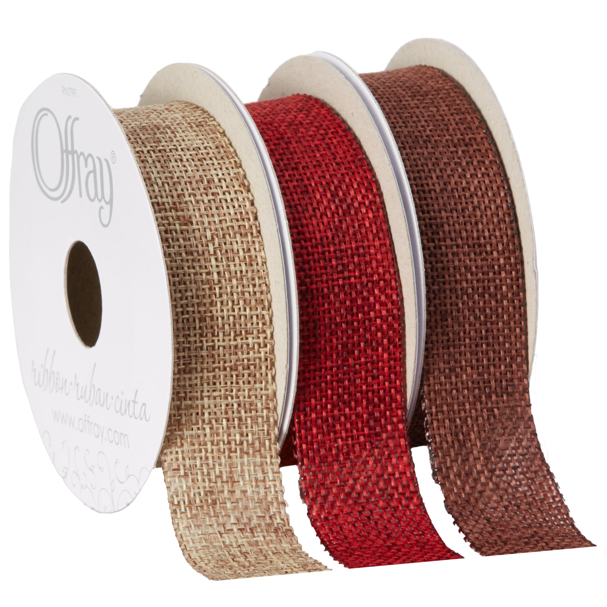 (3 pack) Offray ribbon, mudpie brown 7/8 inch woven burlap woven ribbon, 9 feet, 1 each