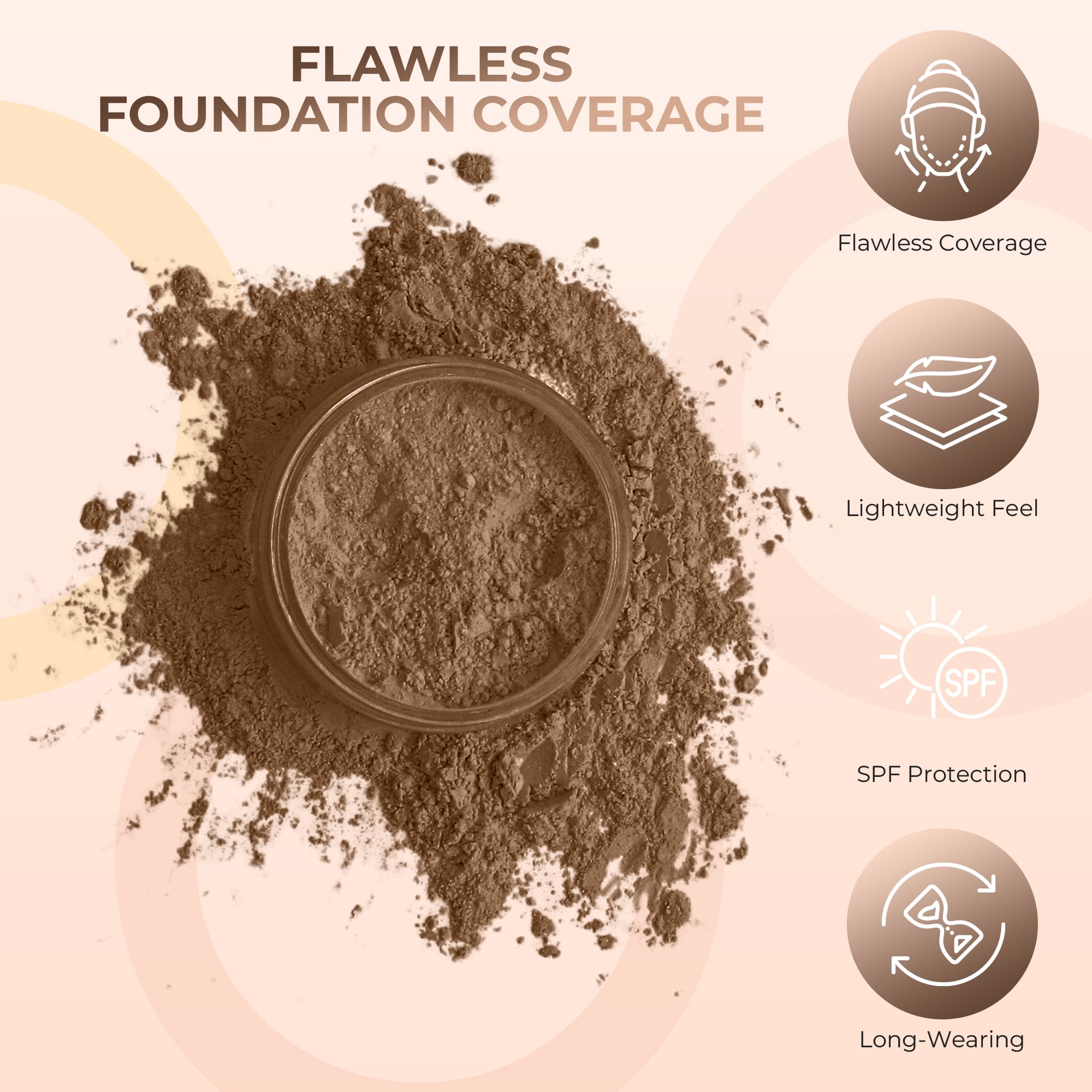 2pc FOUNDATION with KABUKI BRUSH Mineral Makeup (EBONY) Matte Loose Powder Bare Face Cosmetics Full Coverage Long Lasting All Skin Types SPF 18