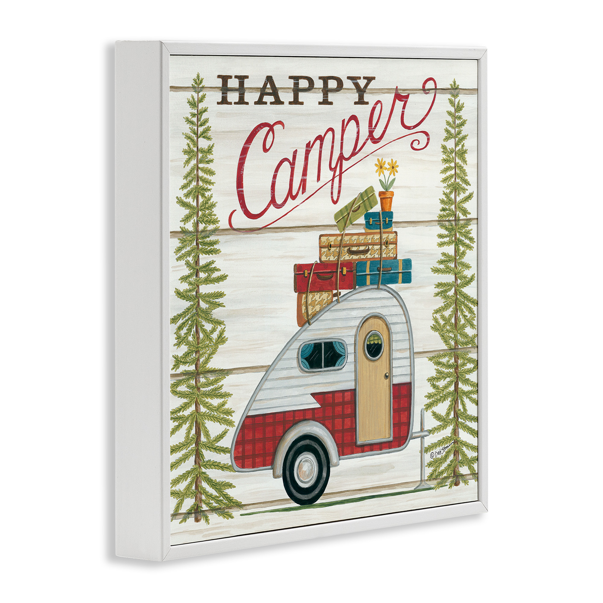 Stupell Industries Rustic Happy Camper Phrase Typography Painting White Framed Art Print Wall Art, 24 x 24