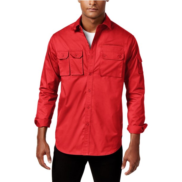 Sean John - Camisa con botones para hombre, color rojo, XX-Large