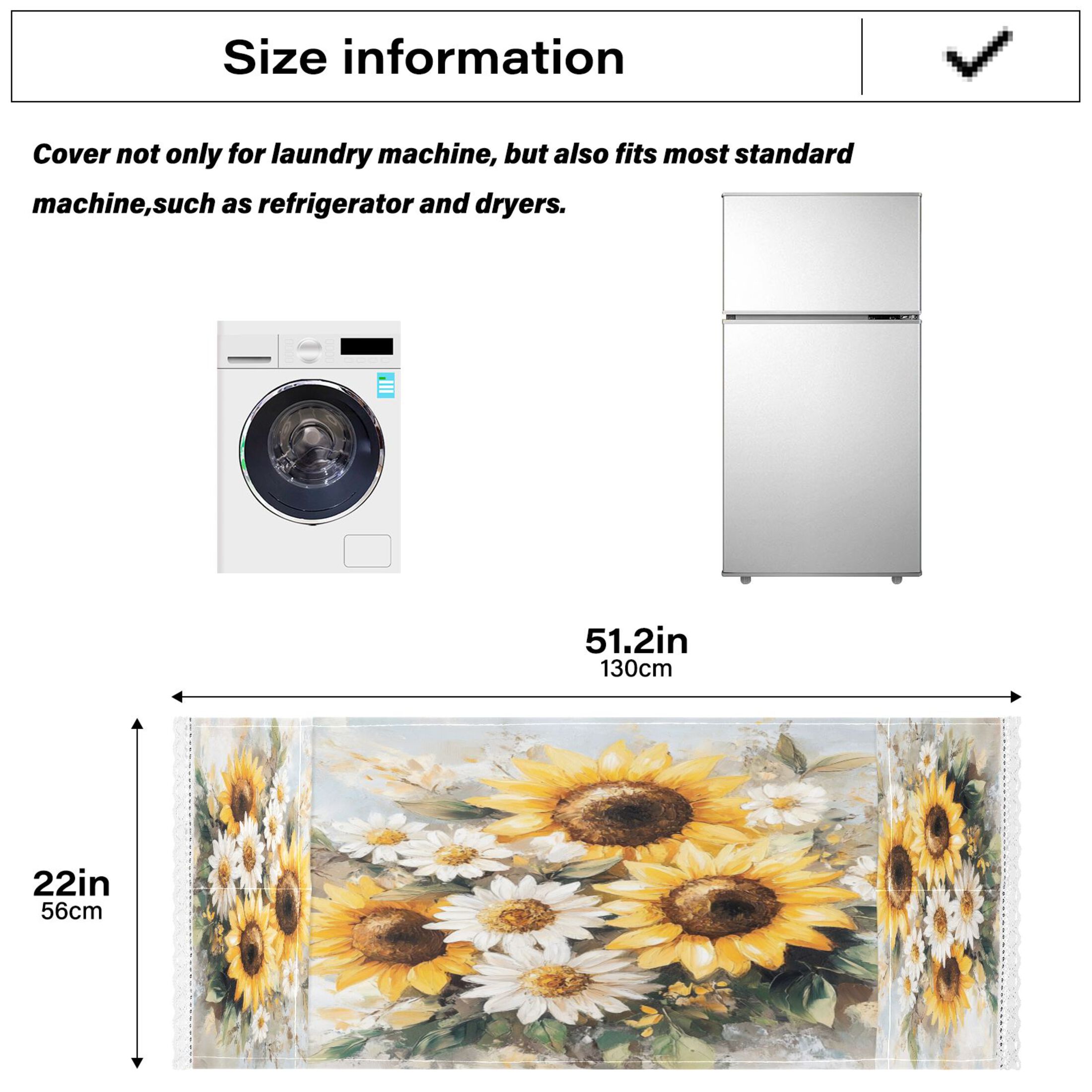 WOBOGO Sunflowers and Daisies Washing Machine Cloth Dryer Refrigerator Top Cover Protective Non-Slip Mat For Kitchen Laundry