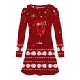 thumbnail image 5 of Womens Dresses Summer, Women Dresses,Women's Fashion Casual Long Sleeve Christmas Party Dress with Snowflake Print Round Neck Elegant Holiday Attire, 5 of 6