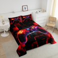 thumbnail image 4 of YST Kids Gamer Comforter Set Twin, Gaming Bedding, Video Games Controller Gamepad Bedding Comforter Sets Neon Glowing Square Geometric Grid Red Bedroom Decor Duvet Insert, 4 of 7