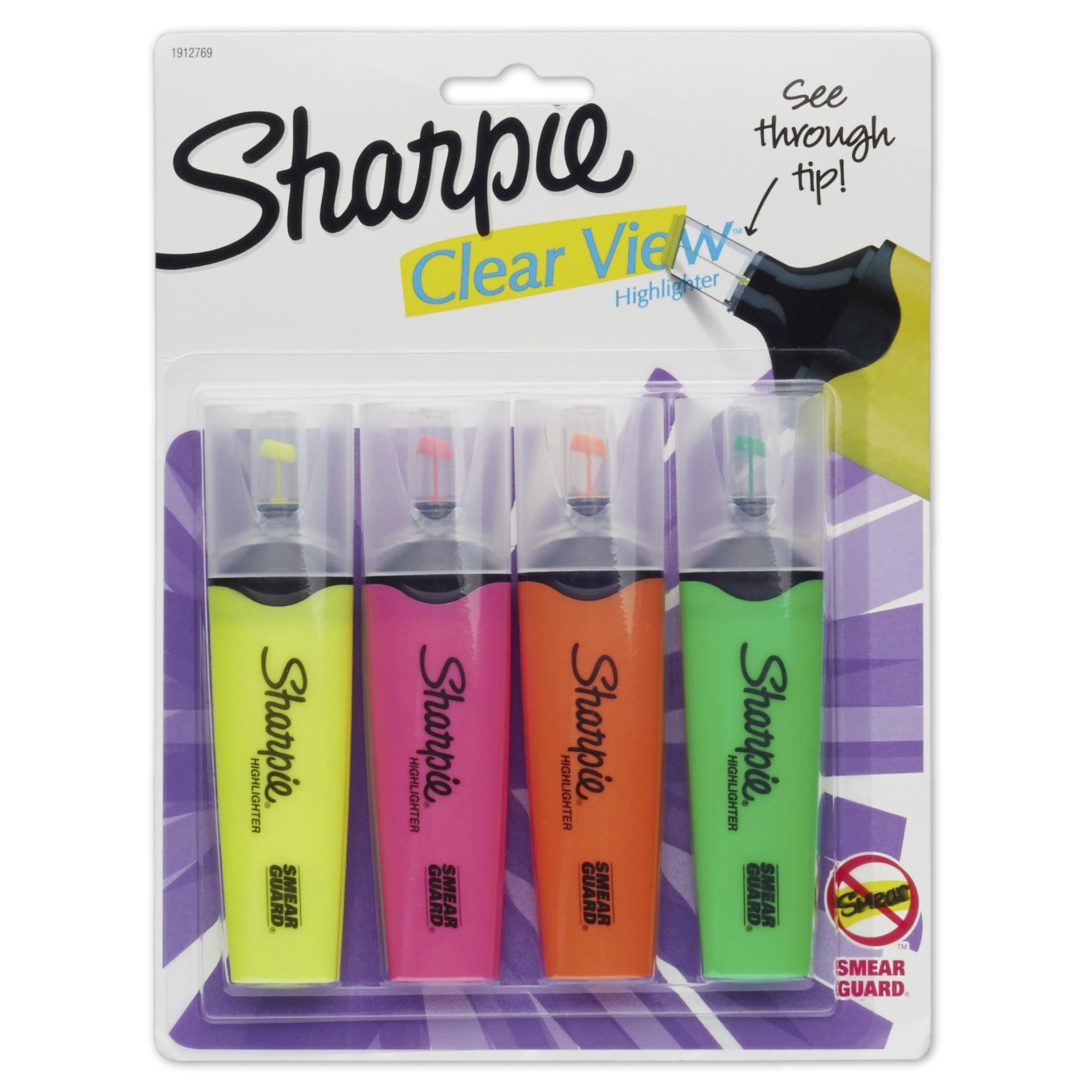 Chisel Tip Sharpie Clear View Highlighter Assorted Fluorescent Pack of 4 
